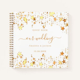 Guest book wedding white gold stars elegant