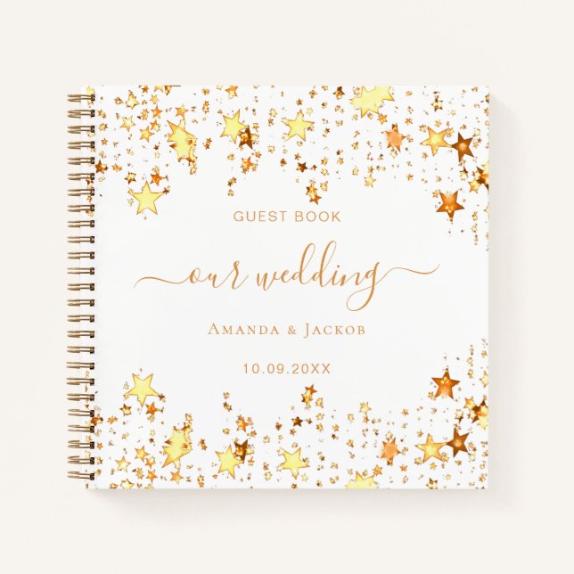 Guest book wedding white gold stars elegant (Front)