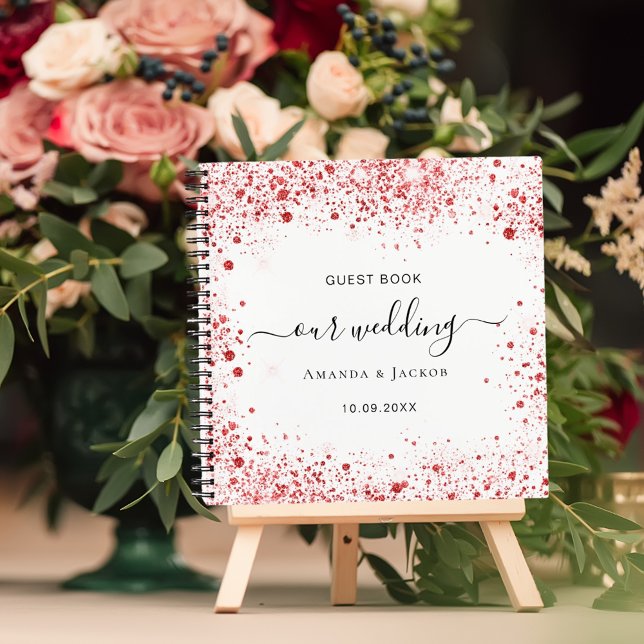 Guest book wedding white red glitter dust names (Creator Uploaded)