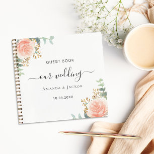 Guest book wedding white rose gold blush flowers
