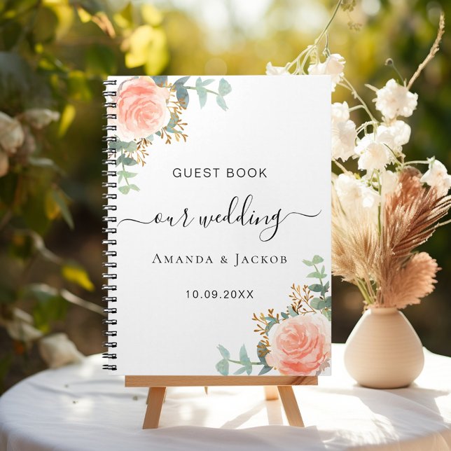 Guest book wedding white rose gold blush flowers (Creator Uploaded)
