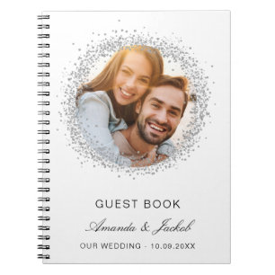 Guest book wedding white silver glitter photo