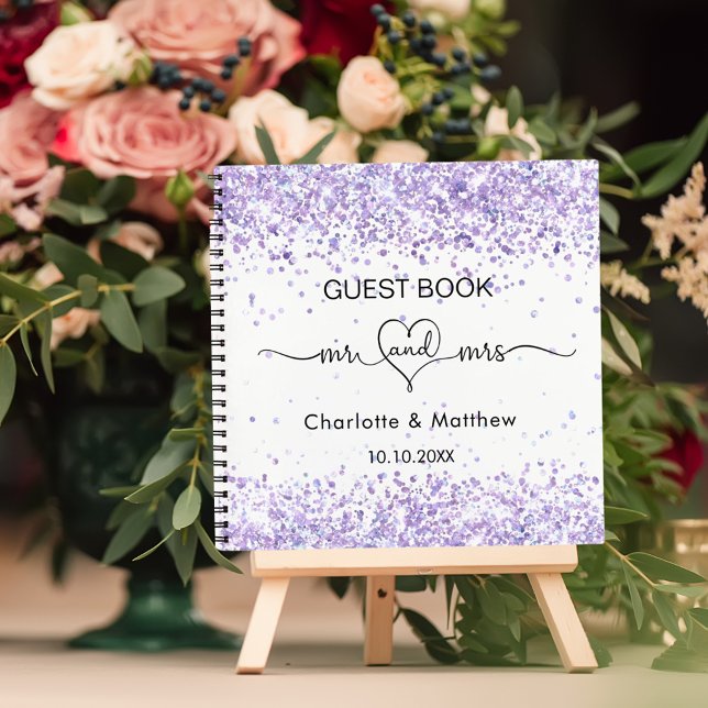 Guest book white purple mr mrs heart wedding  (Creator Uploaded)