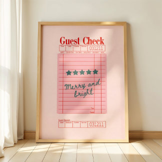 Guest Check Christmas Merry and Bright Holiday Art Poster
