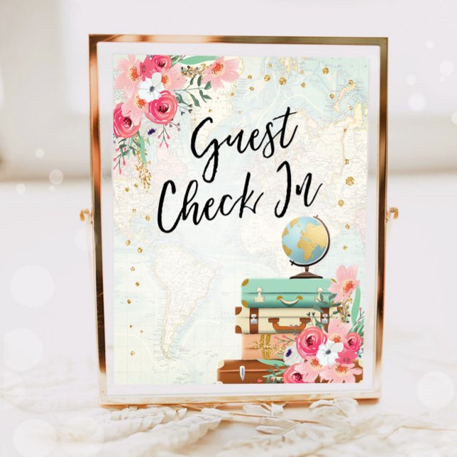 Guest Check In Travel Adventure Pink Bridal Shower Poster (Creator Uploaded)