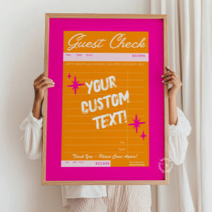 Guest Check Personalised Quote Poster Preppy Dorm