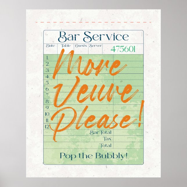 Guest Check Receipt Champagne Pop the Bubbly  Poster (Front)