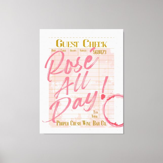 Guest Check Receipt Champagne Rosé All Day Wine  Canvas Print (Front)