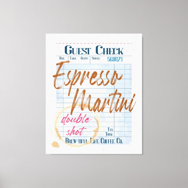 Guest Check Receipt Espresso Martini Double Shot  Canvas Print (Front)