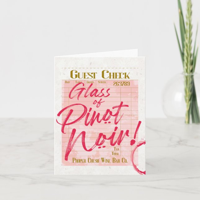 Guest Check Receipt Pinot Noir Red Wine Bar Lover Note Card (Front)