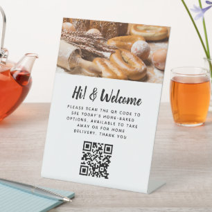 Guest contactless QR code bakery custom photo Pedestal Sign