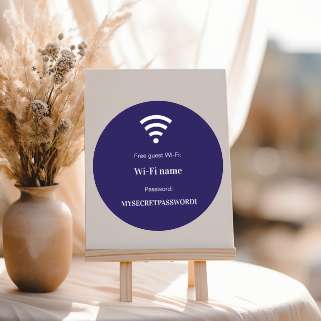 Guest customer wifi network password blue classic round sticker (Creator Uploaded)