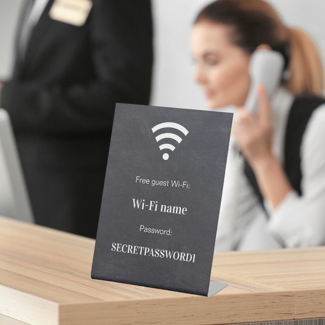 Guest customer wifi network password chalkboard pedestal sign (Creator Uploaded)