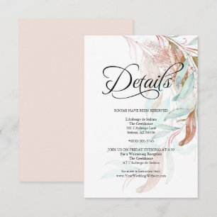 GUEST DETAILS    Aqua Coral Eucalyptus Leaves Invitation