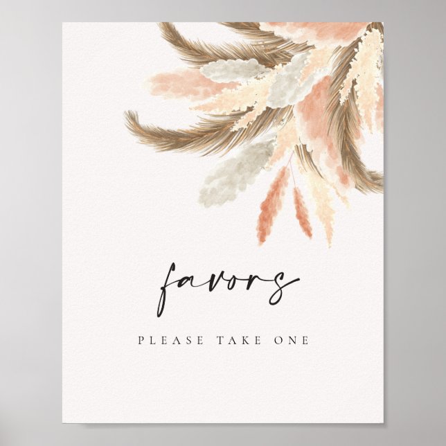 Guest Favours Sign Gold Pampas Grass Wedding C100 (Front)