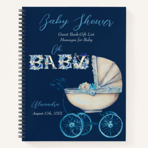 Guest Gift List Baby Carriage Boy Baby Shower Notebook
