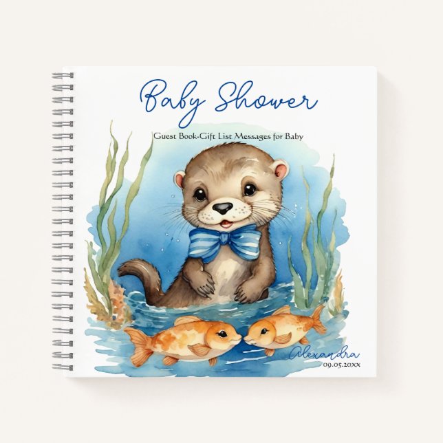 Guest Gift List Baby Otter Boy Baby Shower Notebook (Front)