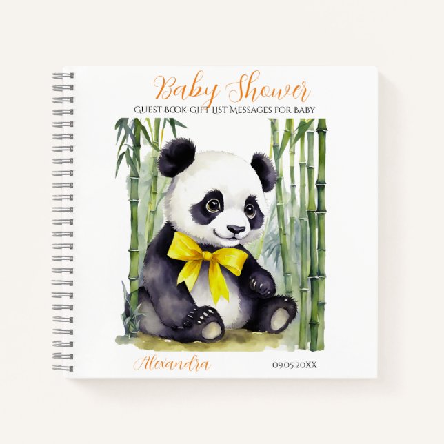 Guest Gift List Baby Panda Baby Shower Notebook (Front)