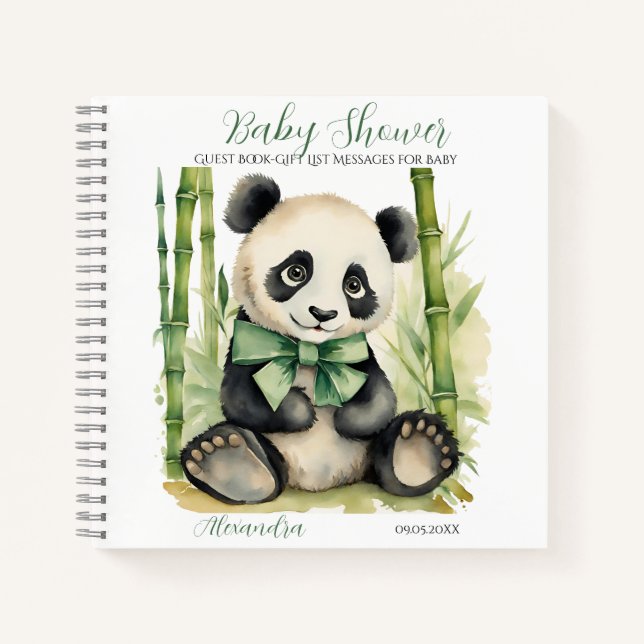 Guest Gift List Baby Panda Bear Unisex Baby Shower Notebook (Front)
