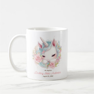 Guest Gift with Floral Unicorn for Girl Baptism Coffee Mug