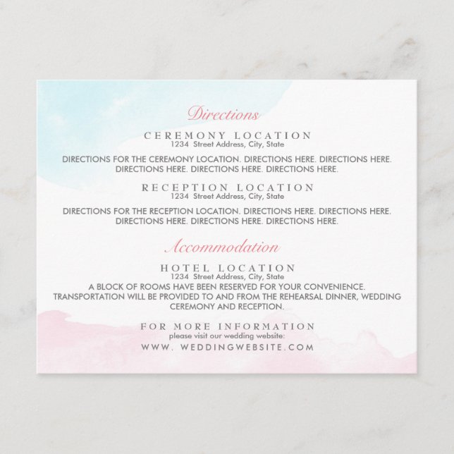 Guest Information Cards | Watercolor Pink and Blue (Front)