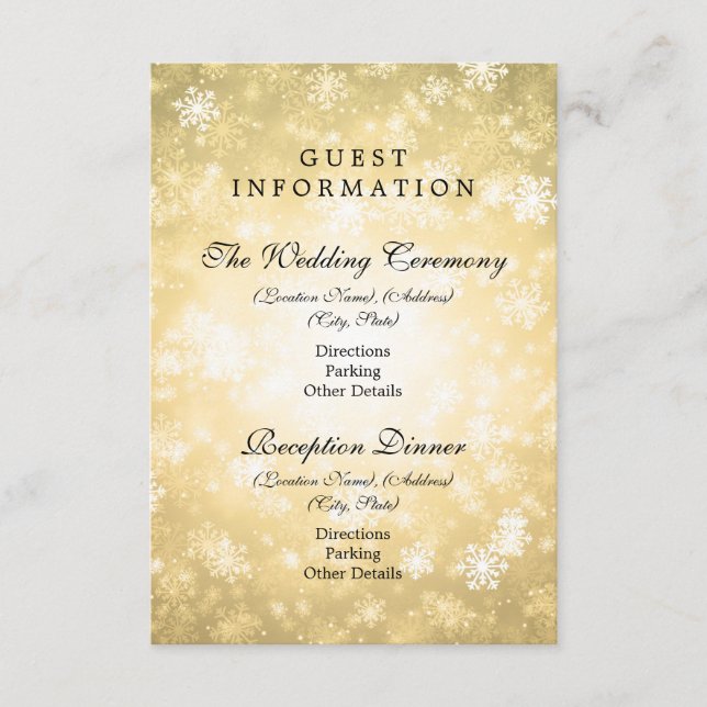 Guest Information Gold Winter Wonderland Enclosure Card (Front)