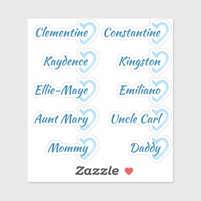 Guest List 10 Names Calligraphy Half Heart Blue (Sheet)