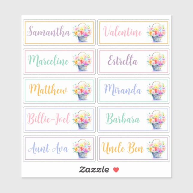 Guest List 10 Names Calligraphy Pastel Bouquet (Sheet)