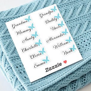 Guest List 12 Names Calligraphy Blue Butterfly