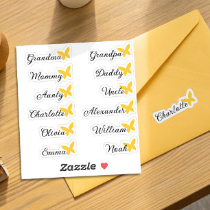 Guest List 12 Names Calligraphy Yellow Butterfly