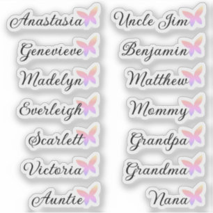 Guest List 14 Names Calligraphy Ombre Butterfly