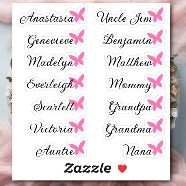 Guest List 14 Names Calligraphy Pink Butterfly  (Creator Uploaded)