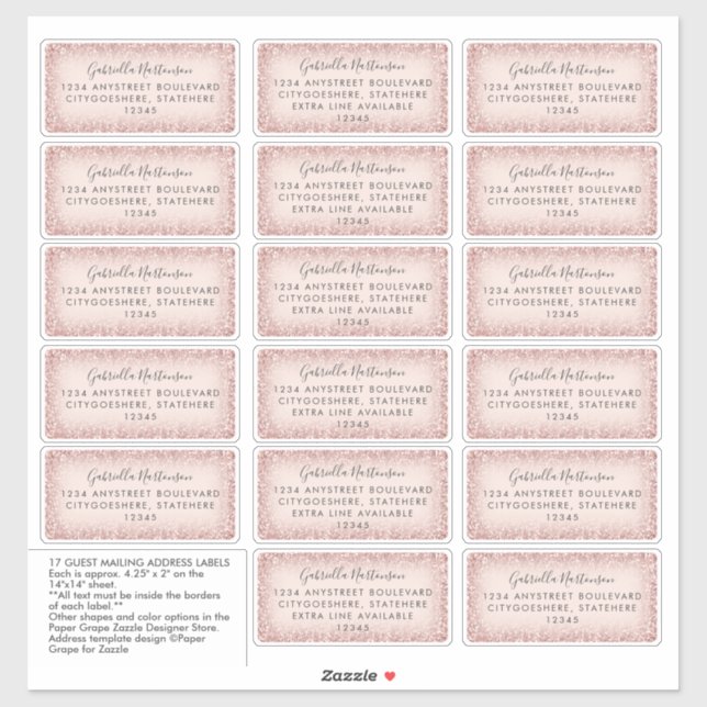 Guest Mailing Address Labels Pink Glitter Ombre (Sheet)