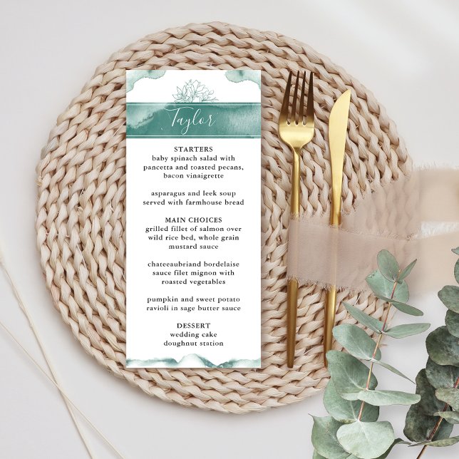 Guest Name, Green, Sage Watercolor Wedding Menu (Creator Uploaded)