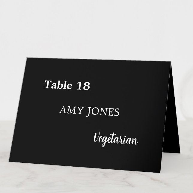 Guest Name Meal Choice Stylish Black Place Card (Creator Uploaded)