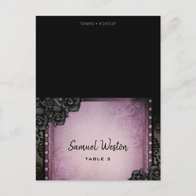 Guest Name Printed Place Card Purple Gothic (Front)