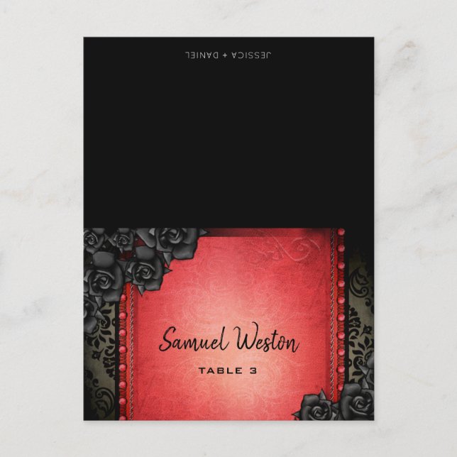 Guest Name Printed Place Card Red Gothic (Front)