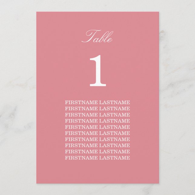 Guest Names Blush Pink Table Card (Front)