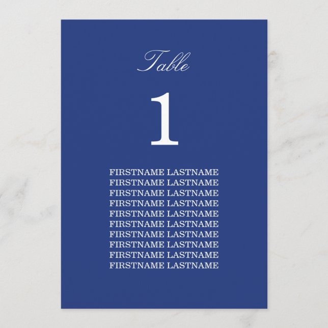 Guest Names Dark Blue Table Card (Front)