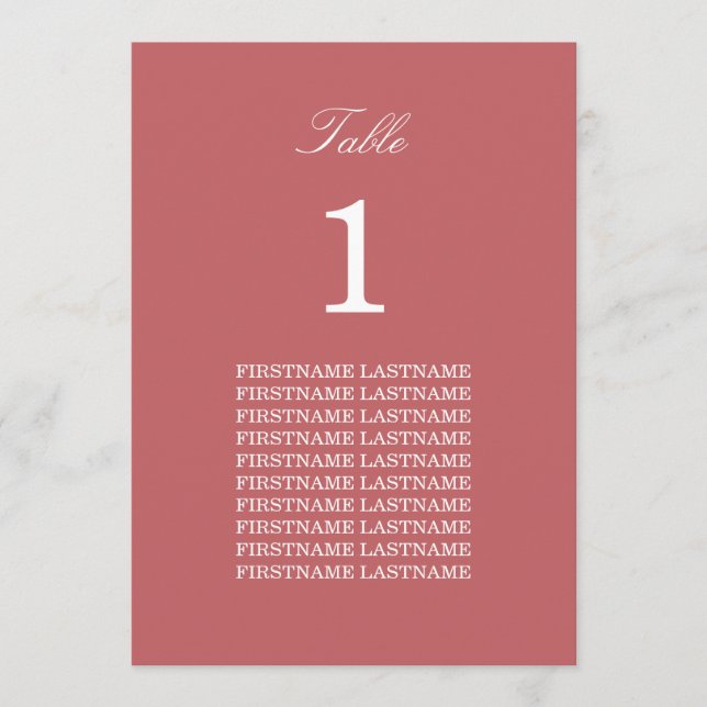 Guest Names Dusty Rose Pink Table Card (Front)