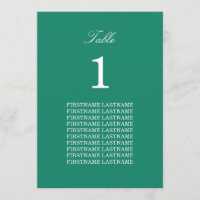 Guest Names Emerald Green Table Card