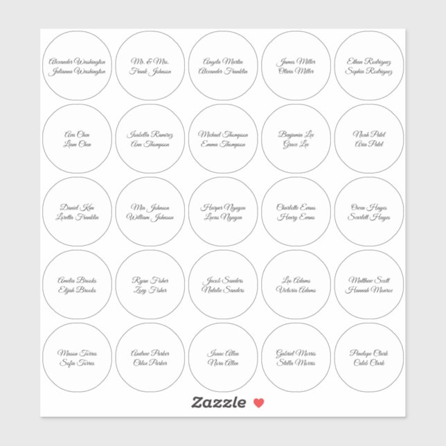 Guest Names on 25 White Circles (Sheet)
