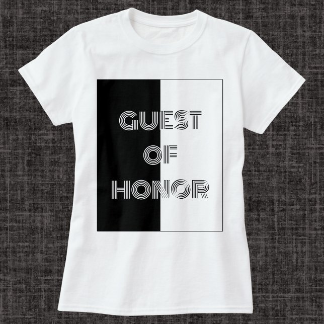 Guest of Honour Party Op Art Stylish Typography T-Shirt (A stylish T-shirt with Op Art design. The words 'Guest of Honor' appear on the front and back)