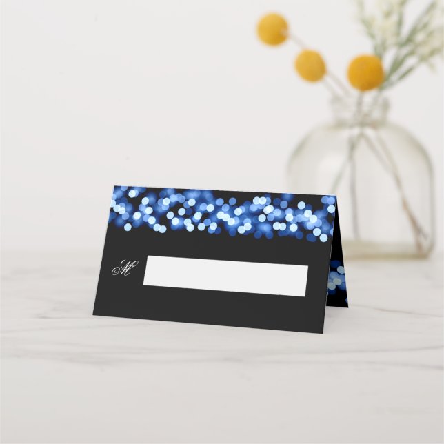 Guest Place Card Wedding Blue Hollywood Glam (Front)