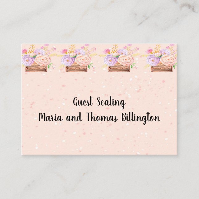 Guest Seating Card add Names Peach Flowers (Front)