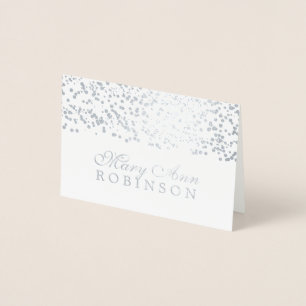 Guest Seating Place Card Silver Foil Confetti