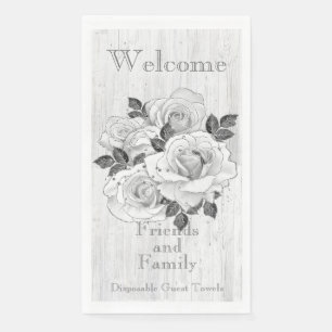 Guest Towels Disposable Qty 50 Rustic B&W Roses  Napkin
