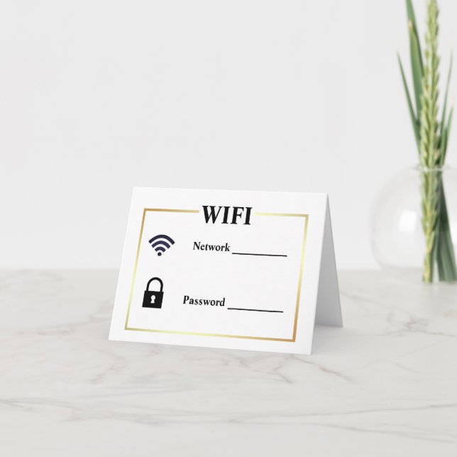 guest vacation wifi & password guide gold border thank you card (Front)