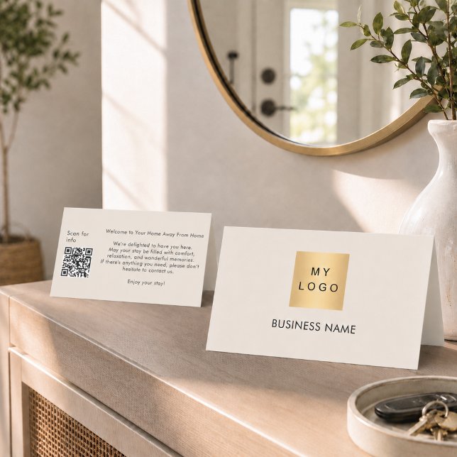 Guest welcome QR code greige hotel room card (Creator Uploaded)