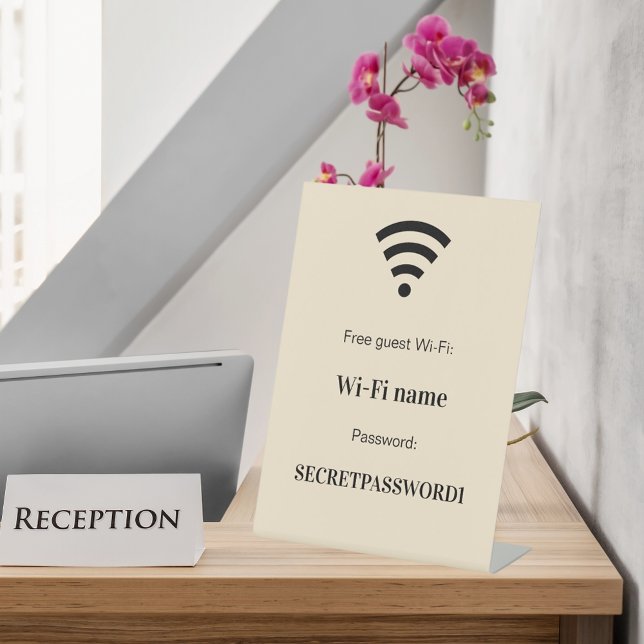 Guest wifi network password beige cream pedestal sign (Creator Uploaded)